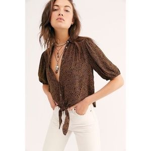 Free People Celia leopard Printed Blouse